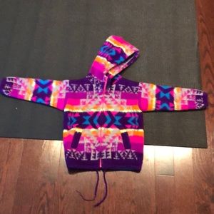 Girls zip up merino wool sweater jacket with hood